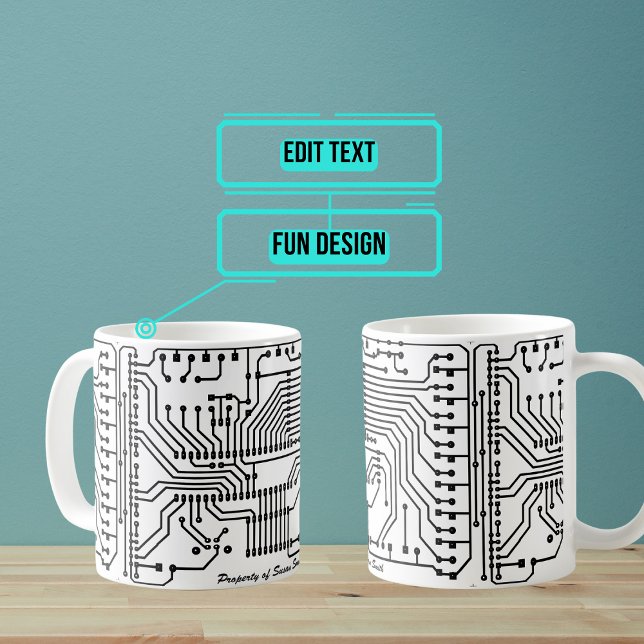Circuit Board Anpassningsbar Mugg (An intricate circuit board pattern is used as a design on this mug.)