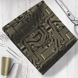 Circuit Board Mönster Guld ID245 Tyg