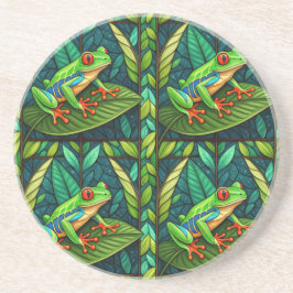 Circular coaster set with vibrant red-eyed tree  underlägg