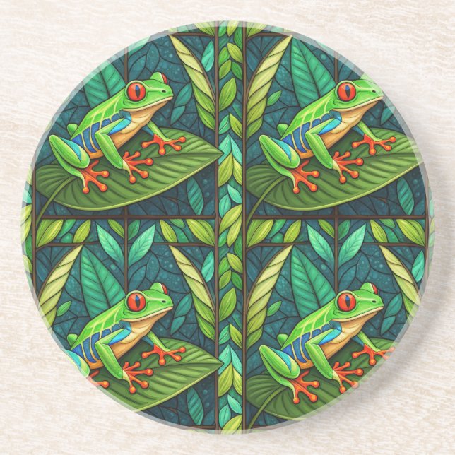 Circular coaster set with vibrant red-eyed tree  underlägg (Framsidan)