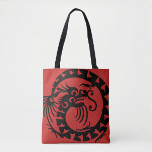 Circular Dragon Silhouette Tote Bag Tygkasse