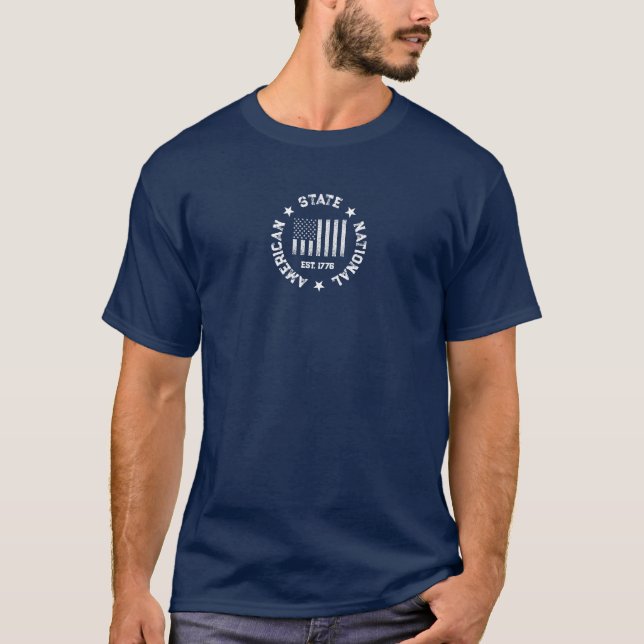 Circular Frimärke American State National Est 1776 T Shirt (Framsida)