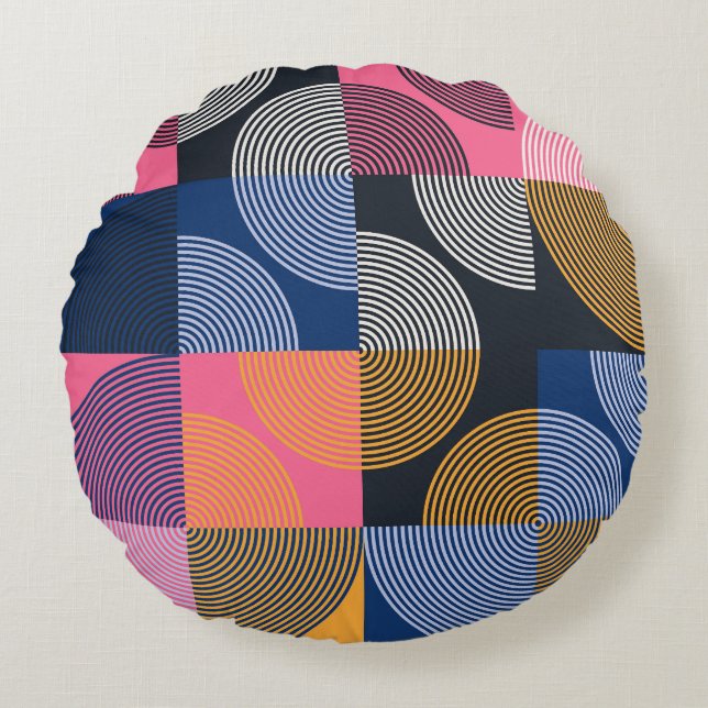 Circular Geometric Vintage Artwork Rund Kudde (Framsidan)