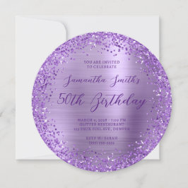 Circular Glittery Lila Foil 50th Birthday Inbjudningar
