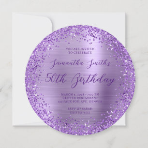 Circular Glittery Lila Foil 50th Birthday Inbjudningar