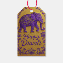 Circular Guld & Lila Elephant Lycklig Diwali Presentetikett