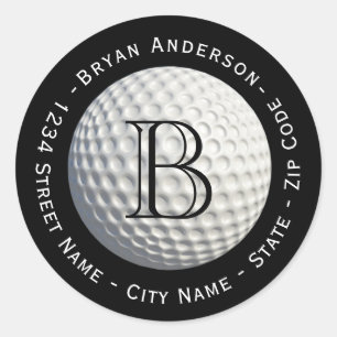 Circular Monogram Golf Boll Return-adressetikett Runt Klistermärke