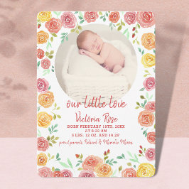 Circular Photo Blommigt Watercolor Birth Meddelande