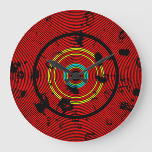 Circular Red Abstrakt Mönster Stor Klocka