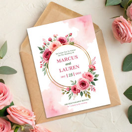 Circular Rose Frame Watercolor Wedding Invitation Inbjudningar