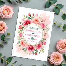 Circular Rose Frame Watercolor Wedding Invitation Inbjudningar