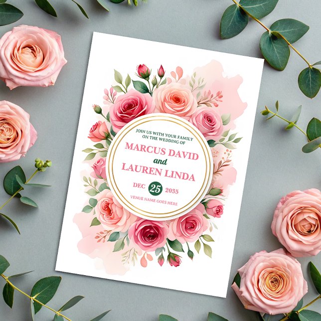 Circular Rose Frame Watercolor Wedding Invitation Inbjudningar (Skapare uppladdad)