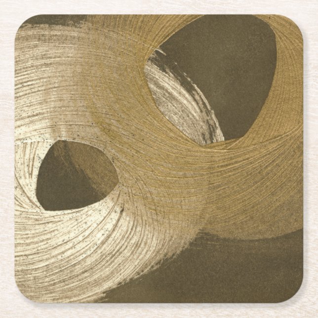 Circular Sandstorm i Tan och Mörk Brown Underlägg Papper Kvadrat (Framsidan)