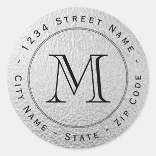 Circular Silver Foil Monogram Return-adressetikett Runt Klistermärke