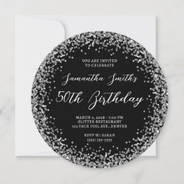 Circular Silver Glitter Black 50:e födelsedagen Inbjudningar