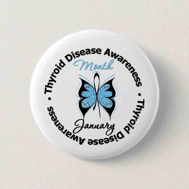 Circular Thyroid Disease Awareness Month Butterfly Knapp (Framsida)