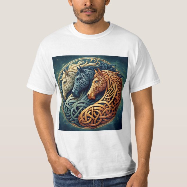  Círculo Celta: Simetría de Tres Caballos T Shirt (Framsida)