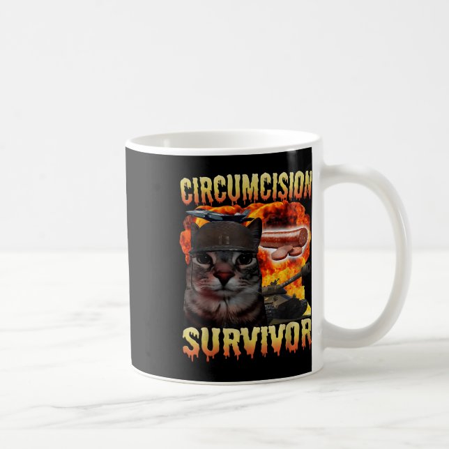 Circumcision Survivor Funny Cat Meme Brainrot Humo Kaffemugg (Höger)