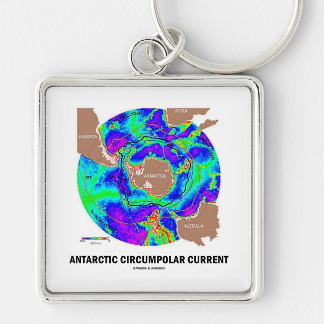 Circumpolar ström för Antarctic (havströmkartan) Fyrkantig Silverfärgad Nyckelring (Framsidan)