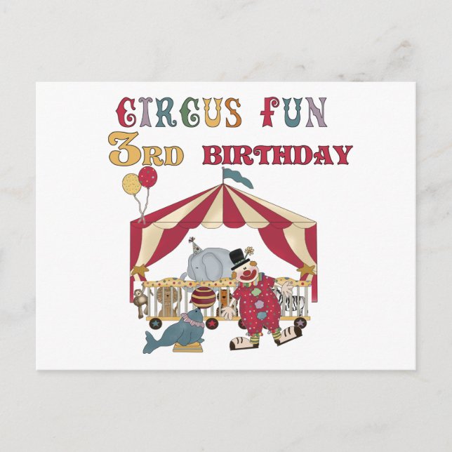 Circus 3:e födelsedagskjortor och gåvor vykort (Framsida)