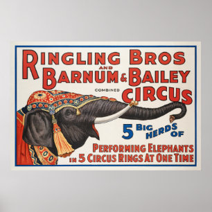 Circus 5 Big Herds of Performing Elephants Poster