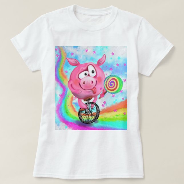Circus Acrobat Piggy Cyclist med Lollipop T-Shirt (Design framsida)