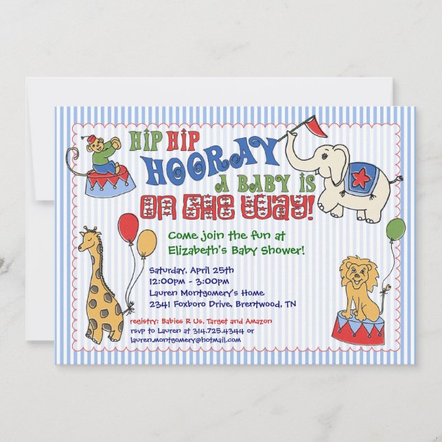 Circus Animal Baby Shower-inbjudan - blå Inbjudningar (Framsida)