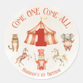 Circus Animal First Birthday Runt Klistermärke