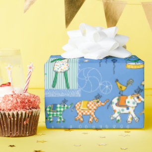 Circus Animal Performers på Blue Wrapping Papper Presentpapper