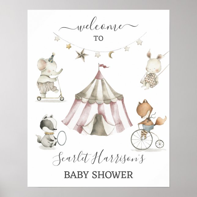 Circus Animals Baby Shower Wecome-tecken Poster (Framsidan)