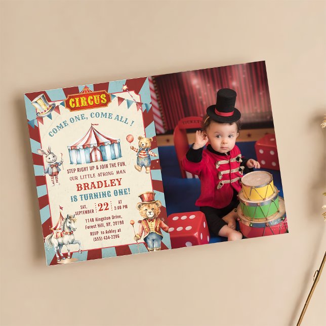 Circus Animals Carnival Birthday Photo Investigati Inbjudningar (Skapare uppladdad)