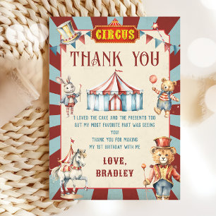 Circus Animals Karnival Birthday Tack du Card Kort
