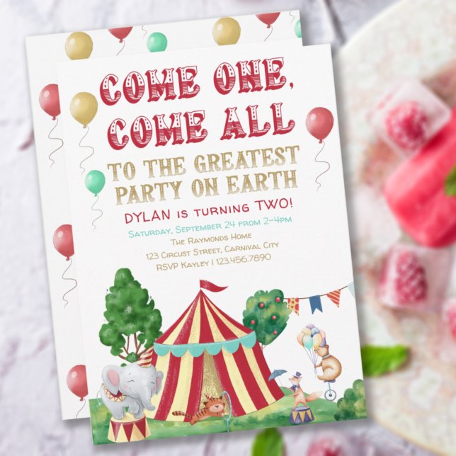 Circus Animals och Big Top any Age Photo Birthday Inbjudningar (Skapare uppladdad)