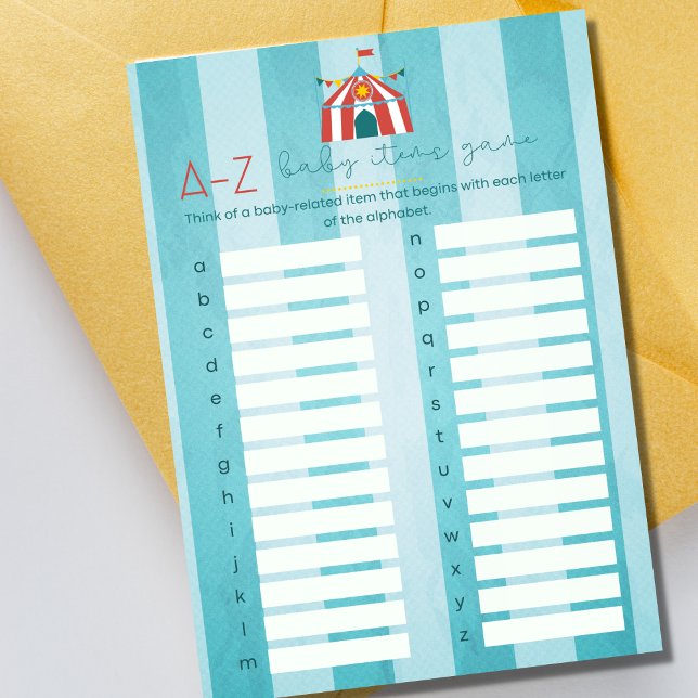 Circus Baby Shower Alfabetet Party Spel Kort (Skapare uppladdad)