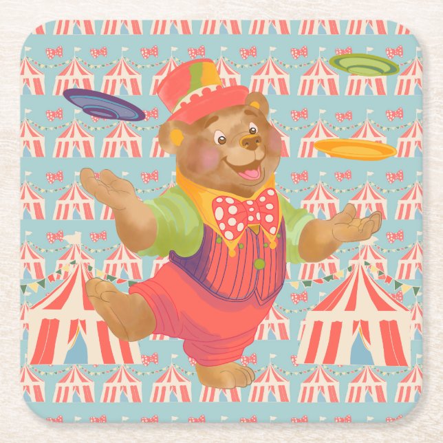 Circus Bear Coaster Underlägg Papper Kvadrat (Framsidan)