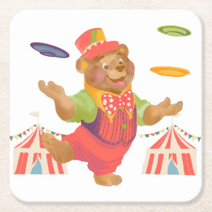 Circus Bear Underlägg Papper Kvadrat