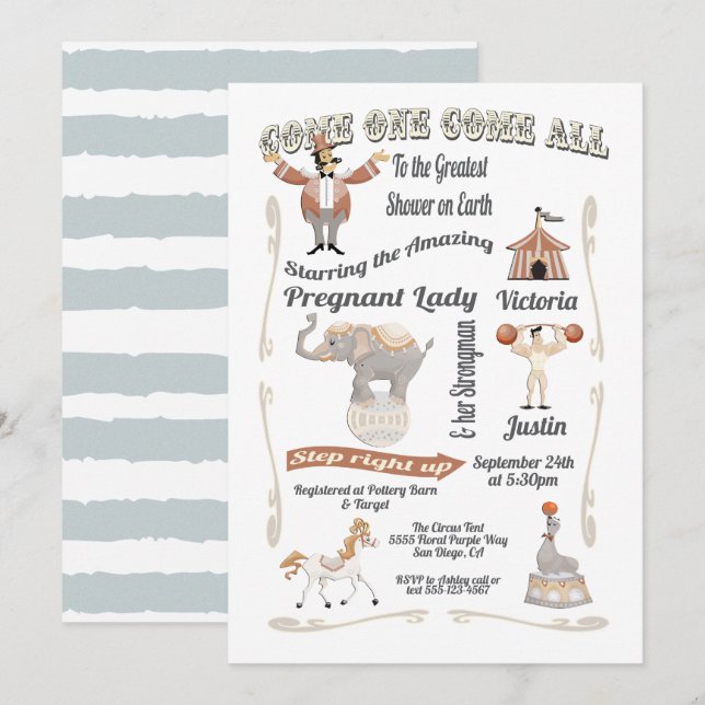 Circus Big Top Baby Shower-inbjudan Inbjudningar (Fram/baksida)