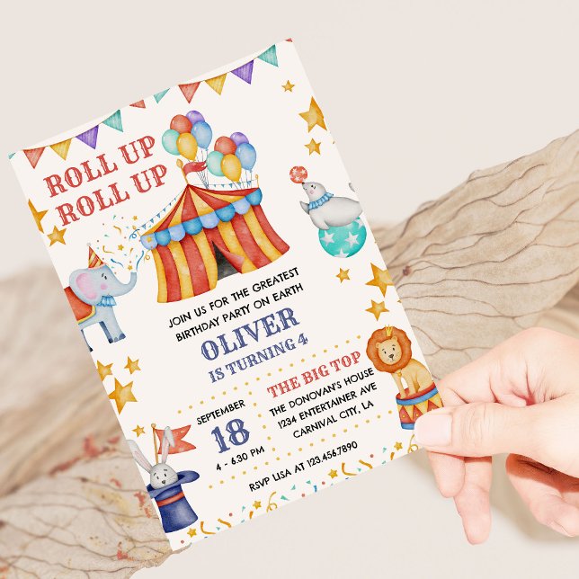 Circus Big Top Cute Animals Barns födelsedag Party Inbjudningar (Circus theme kids birthday party invitation)