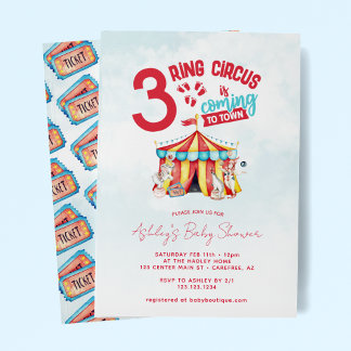 Circus Big Top Triplets Baby Shower Inbjudningar