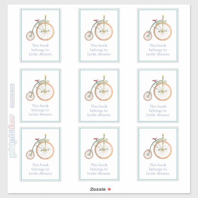 Circus Bike Blue Bookplate Sticker Klistermärken (Ark)