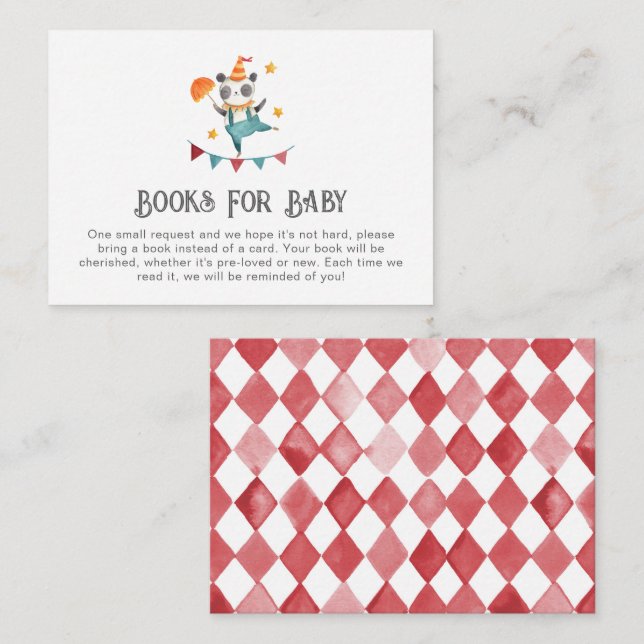 Circus Bokar för Baby-kort | Carnival Baby Shower Tilläggskort (Fram/baksida)