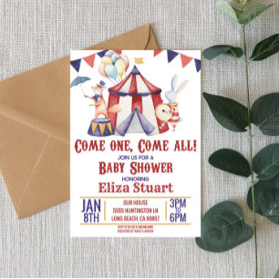 Circus Carnival Animal Red Blue Shower Inbjudningar