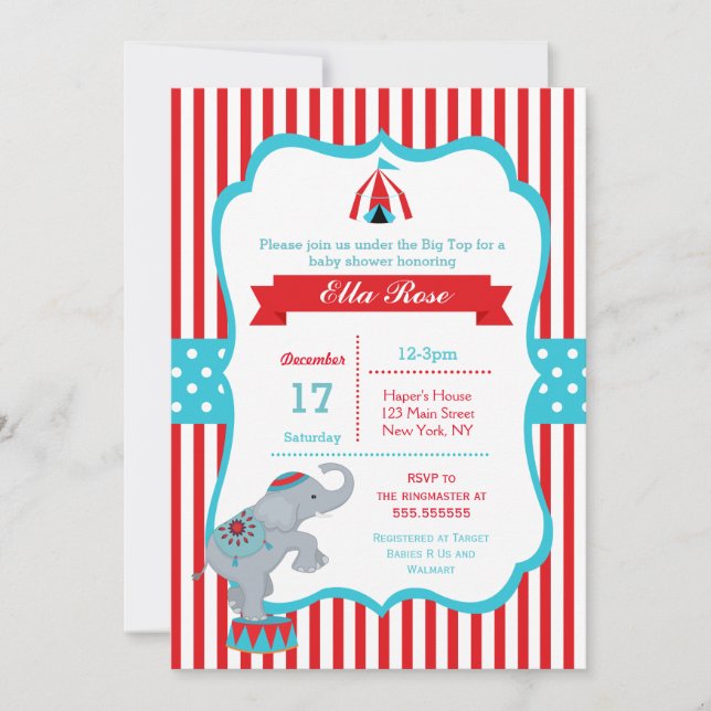 Circus Carnival Big Top Baby Shower-inbjudningar Inbjudningar (Framsida)