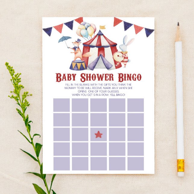 Circus Carnival Bingo Baby Shower-spel Brevpapper (Skapare uppladdad)