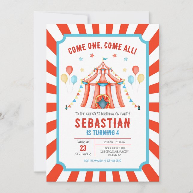 Circus Carnival Birthday Invitation Inbjudningar (Framsida)