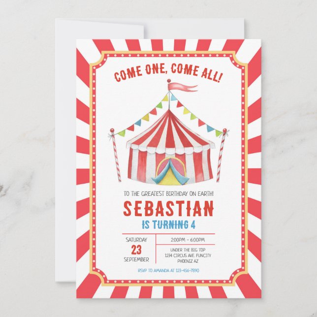 Circus Carnival Birthday Invitation Inbjudningar (Framsida)
