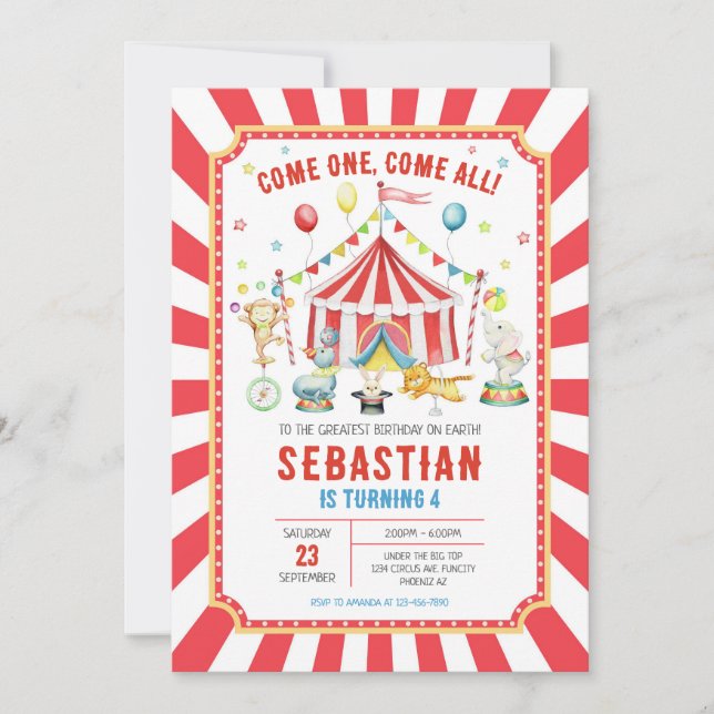 Circus Carnival Birthday Invitation Inbjudningar (Framsida)