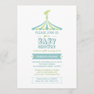 Circus Carnival Blue Grönt Baby Shower-inbjudan Inbjudningar