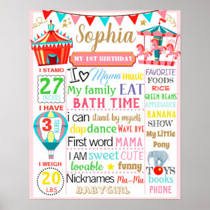 Circus Carnival Carousel First Birthday-skylt Poster