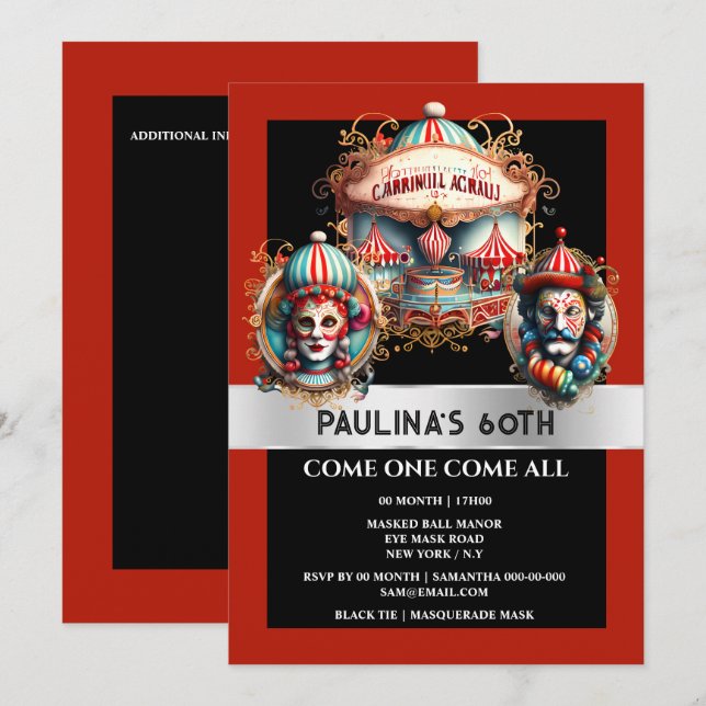 Circus carnival clowner skriver under vuxnor Temaf Inbjudningar (Fram/baksida)